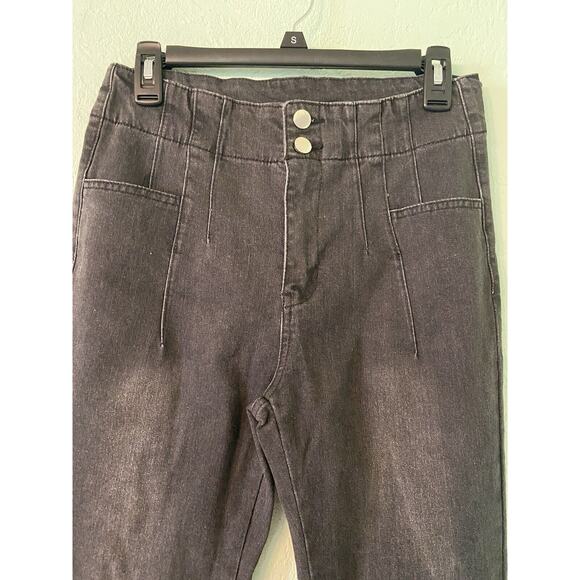 Flare Jeans Womens 10 Black (27x31.5) Stretch Wide Leg Y2K Mid Rise Two Toned - Picture 3 of 8